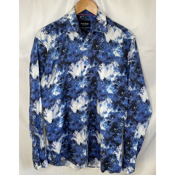 Maceoo Paris Shirt Mens Small Blue Long Sleeve Button Front Abstract Cotton Slim - Picture 1 of 16